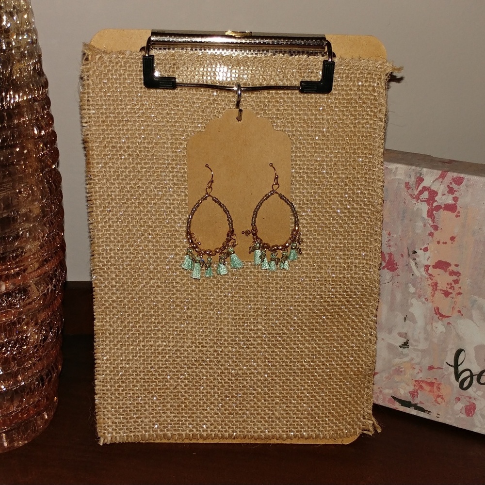 Gold & Mint Tassle Earrings